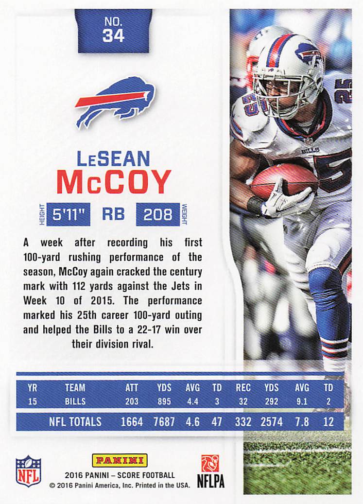 2016 Score Football LeSean McCoy #34