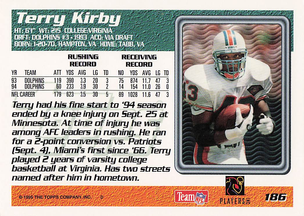 1995 Topps Football Terry Kirby #186