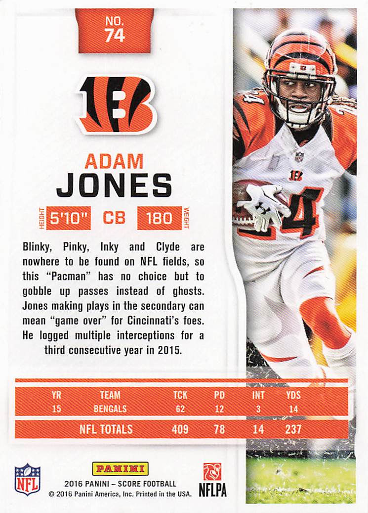 2016 Score Football Adam Jones #74