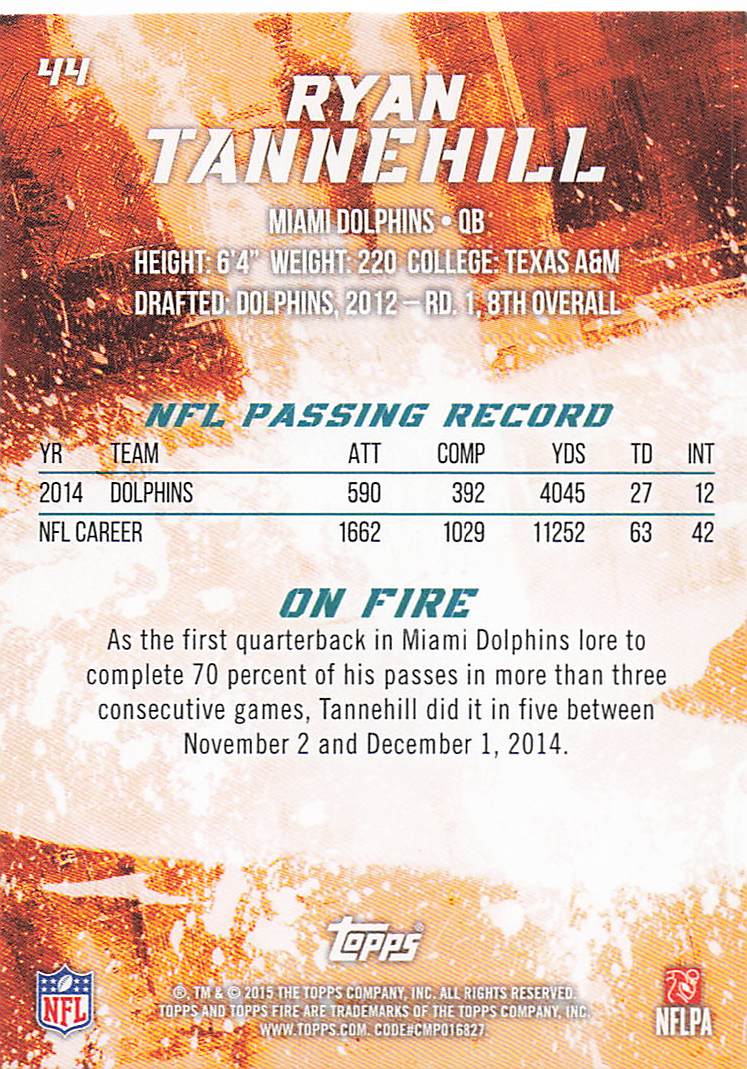 2015 Topps Fire Football Ryan Tannehill #44
