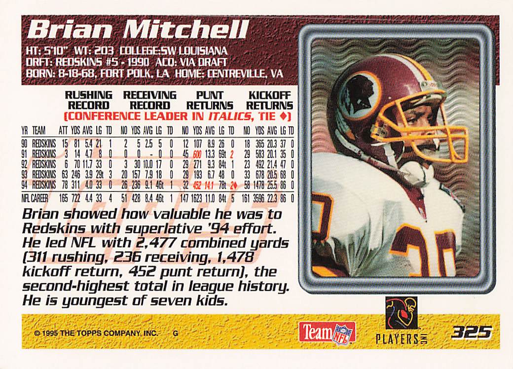 1995 Topps Football Brian Mitchell #325