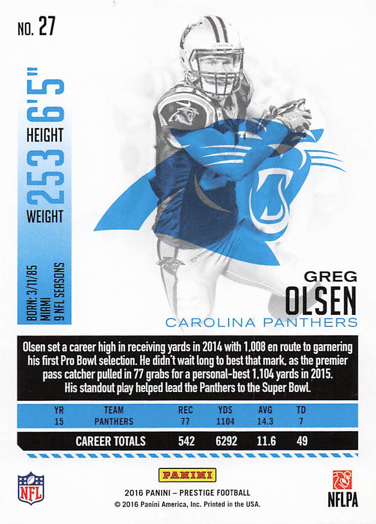 2016 Panini Prestige Football Greg Olsen #27