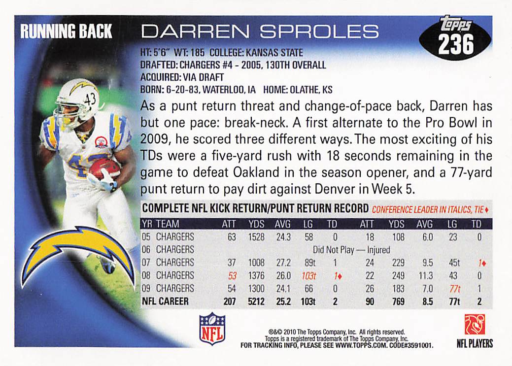 2010 Topps Football Darren Sproles #236