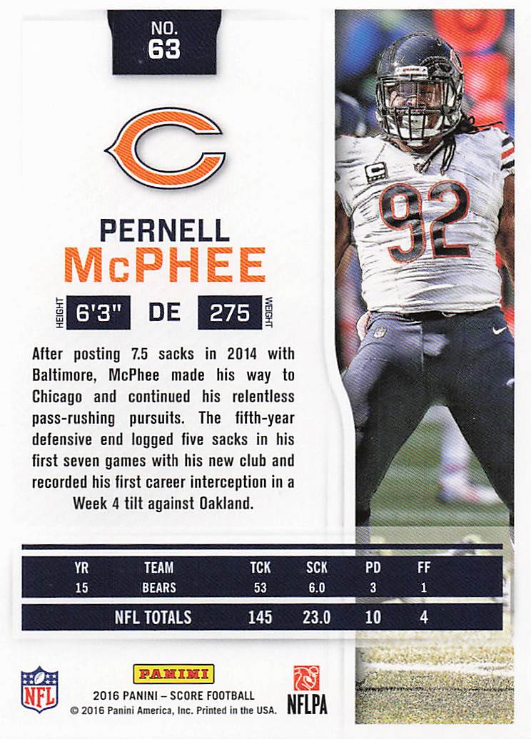 2016 Score Football Pernell McPhee #63