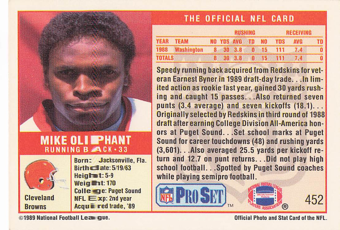 1989 Pro Set Football Mike Oliphant #452 Rookie