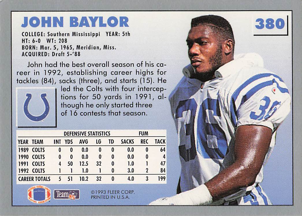 1993 Fleer Football John Baylor #380