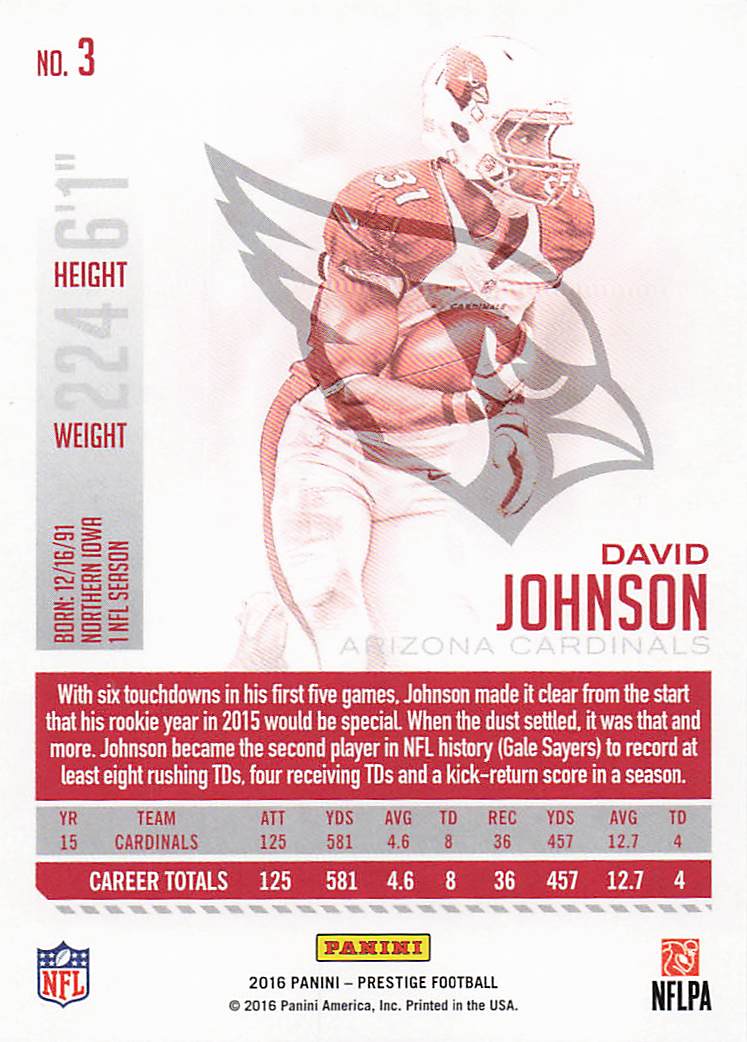 2016 Panini Prestige Football David Johnson #3
