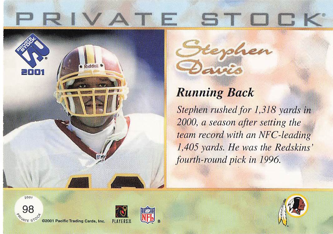 2001 Pacific Private Stock Football Stephen Davis #98