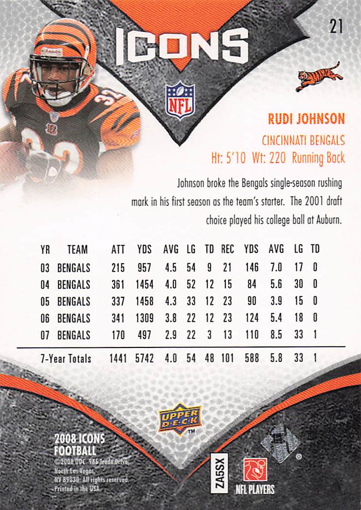 2008 Upper Deck Icons Football Rudi Johnson #21
