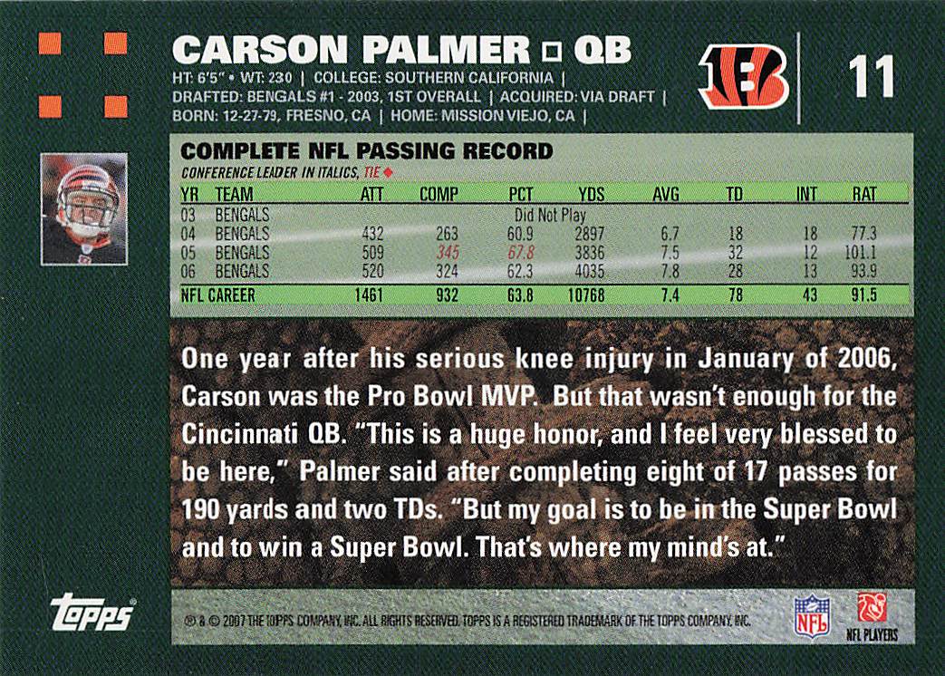 2007 Topps Football Carson Palmer #11