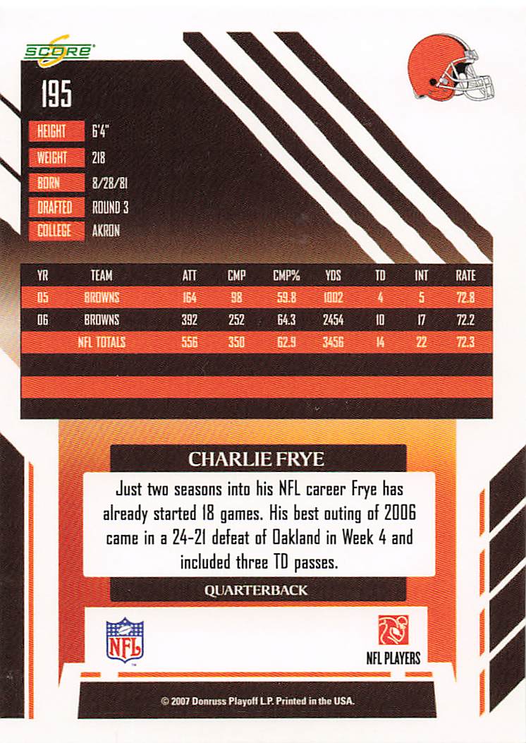 2007 Score Football Charlie Frye #195