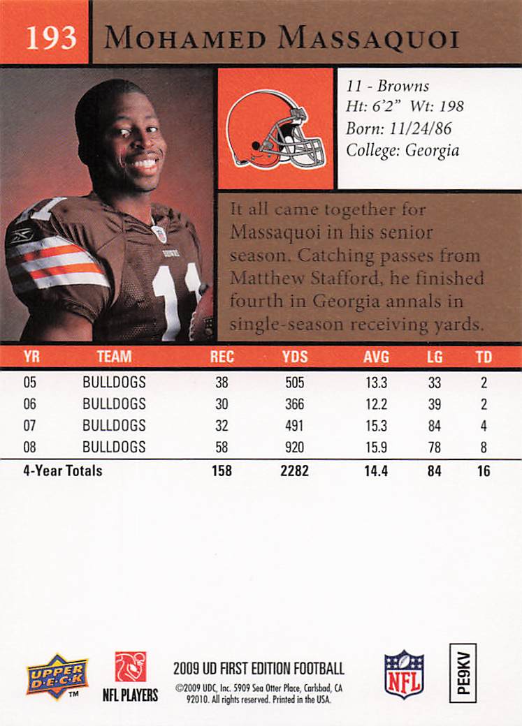 2009 Upper Deck First Edition Football Mohamed Massaquoi #193 Rookie