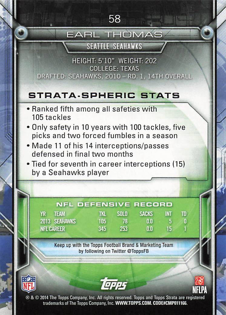 2014 Topps Strata Football Earl Thomas #58