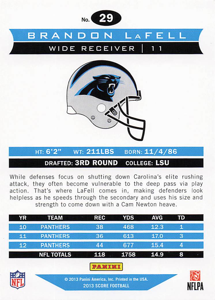 2013 Score Football Brandon LaFell #29