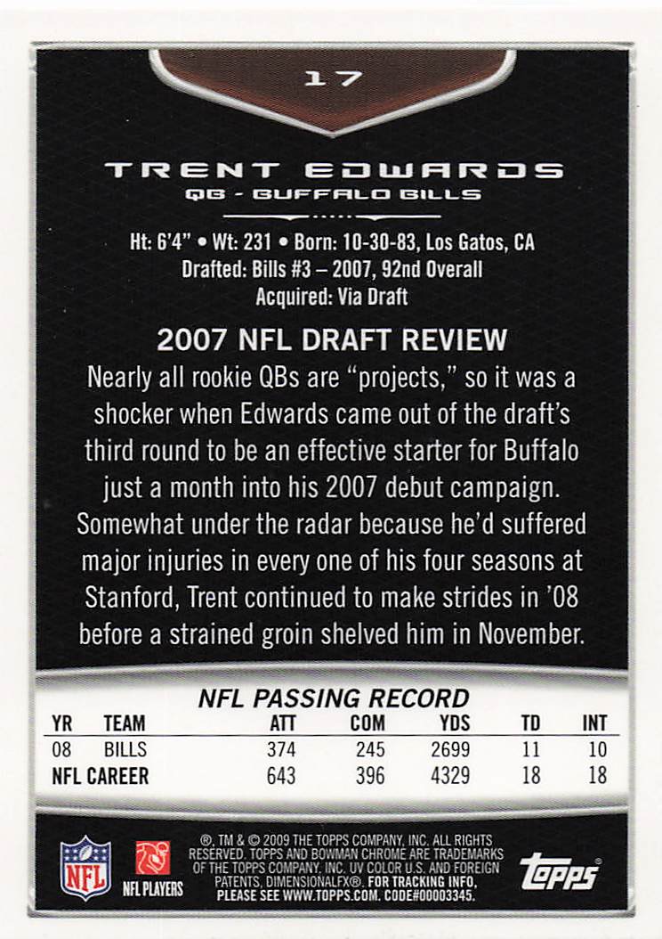 2009 Bowman Chrome Football Trent Edwards #17
