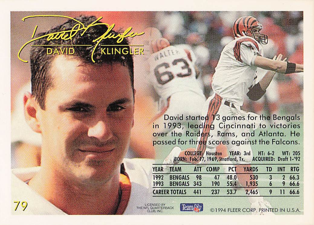 1994 Fleer Football David Klingler #79