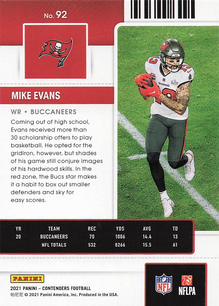 2021 Panini Contenders Football Mike Evans #92