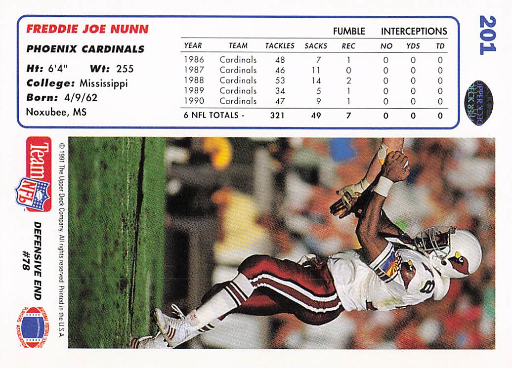 1991 Upper Deck Football Freddie Joe Nunn #201c