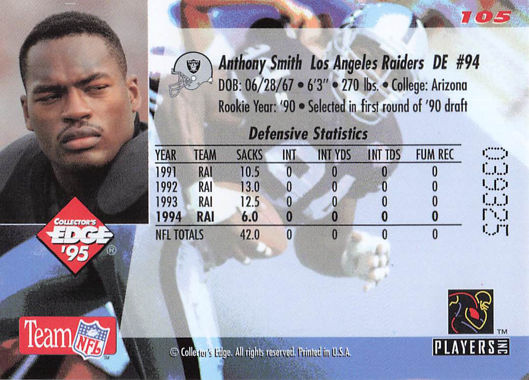 1995 Collector's Edge Football Anthony Smith #105