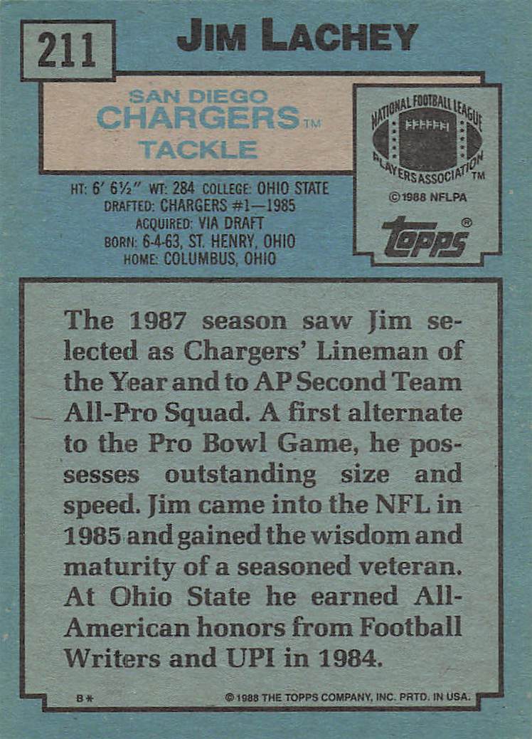 1988 Topps Football Jim Lachey #211