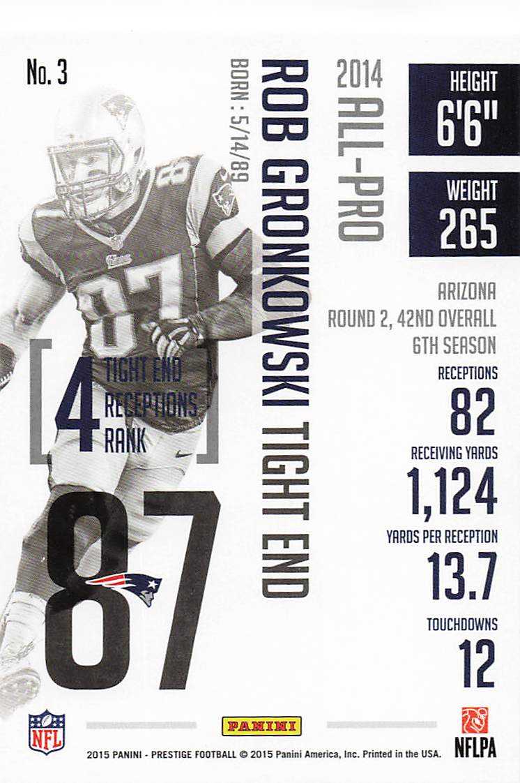 2015 Panini Prestige Football Rob Gronkowski #3
