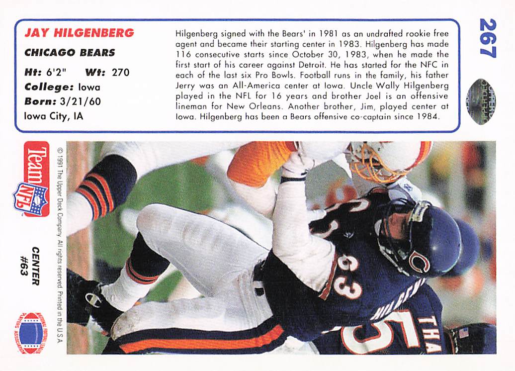 1991 Upper Deck Football Jay Hilgenberg #267