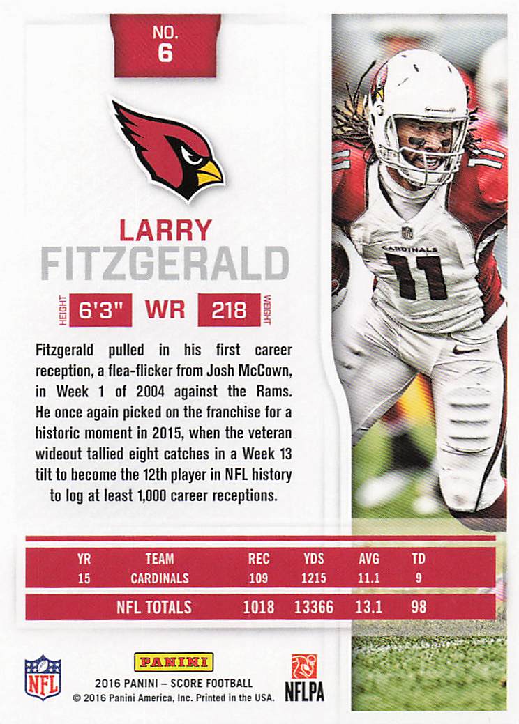 2016 Score Football Larry Fitzgerald #6
