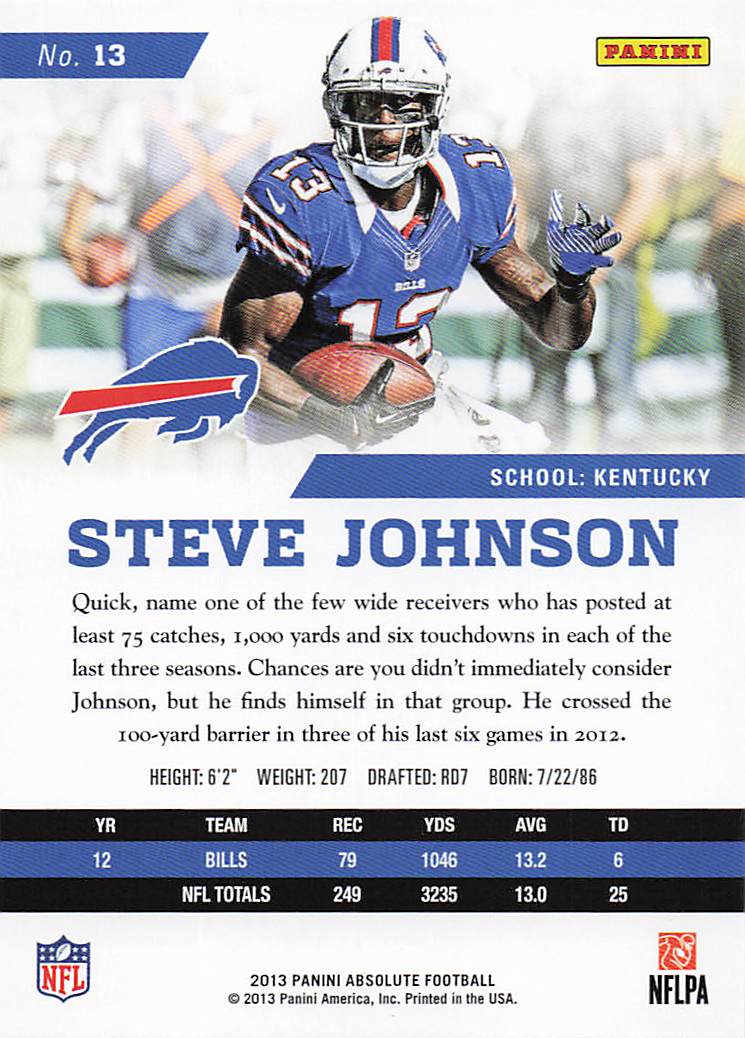 2013 Panini Absolute Football Retail Steve Johnson #13