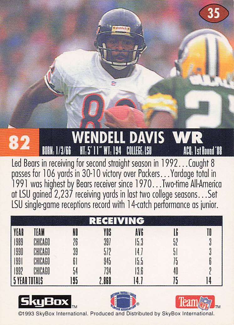 1993 SkyBox Impact Football Color Foils Wendell Davis #35
