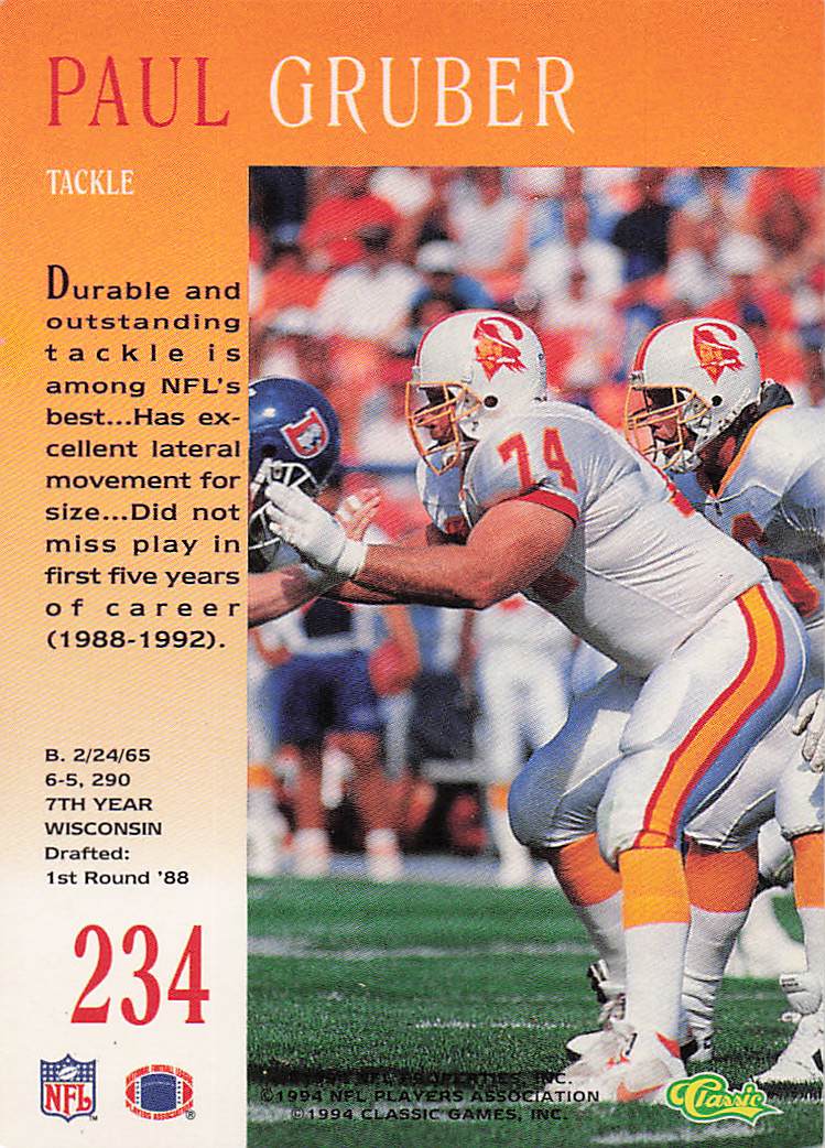 1994 Pro Line Live Football Paul Gruber #234