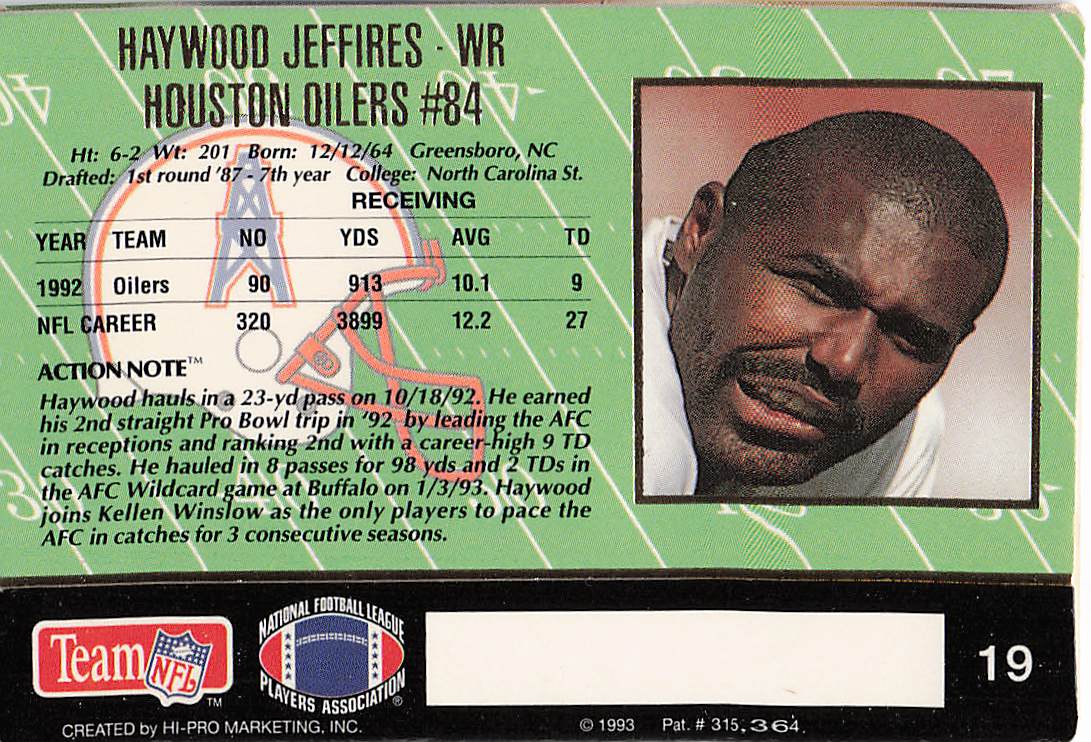 1993 Action Packed Football Haywood Jeffires #19