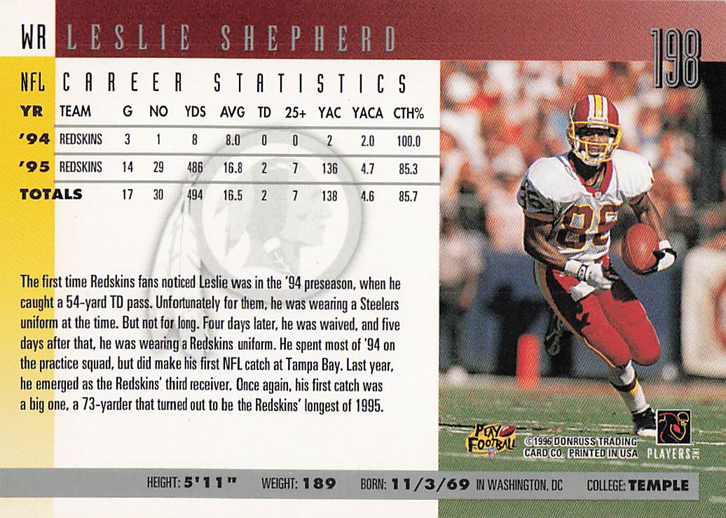 1996 Donruss Football Leslie Shepherd #198