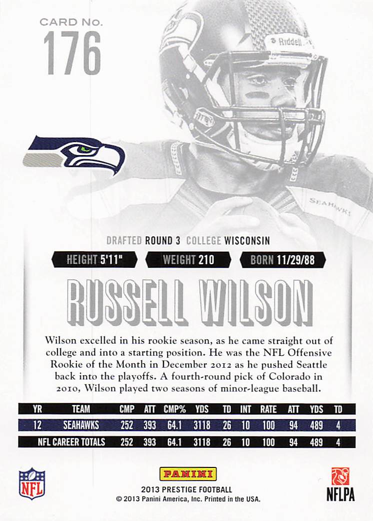 2013 Panini Prestige Football Russell Wilson #176
