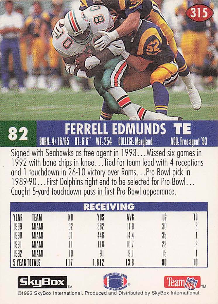 1993 SkyBox Impact Football Ferrell Edmunds #315