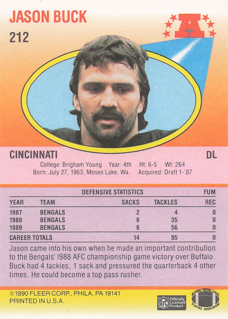 1990 Fleer Football Jason Buck #212