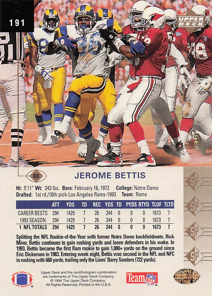 1994 SP Football Jerome Bettis #191