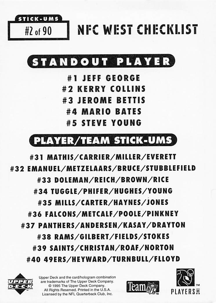 1995 Collector's Choice Update Football Stick-Ums Kerry Collins #2