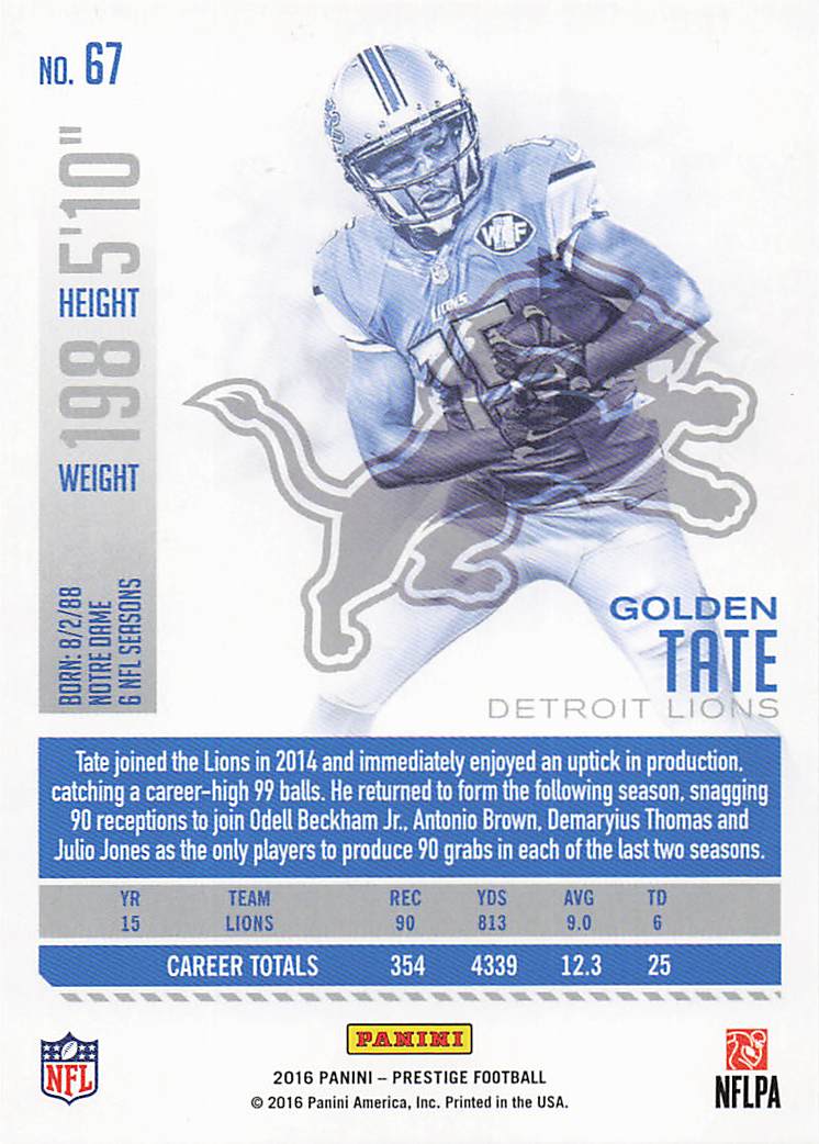 2016 Panini Prestige Football Golden Tate #67