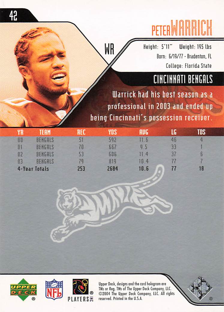 2004 Upper Deck Football Peter Warrick #42