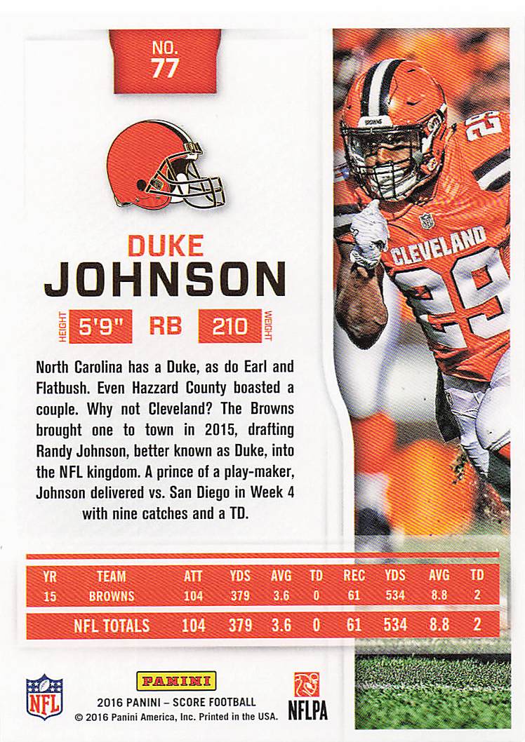 2016 Score Football Duke Johnson #77