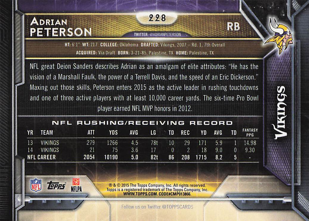 2015 Topps Football Adrian Peterson #228