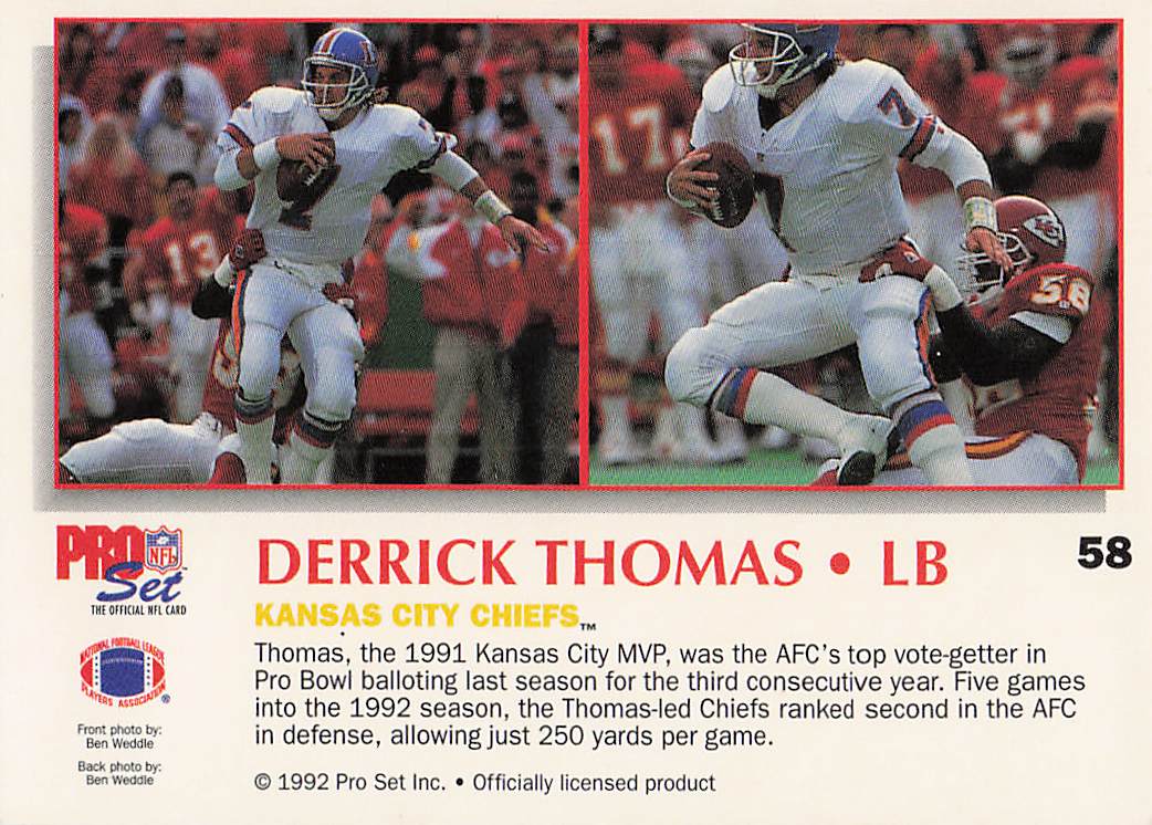 1992 Pro Set Power Football Derrick Thomas #58