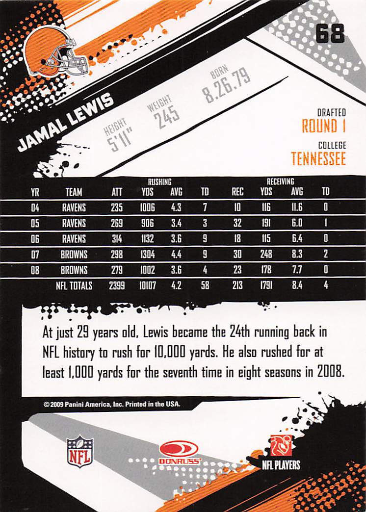 2009 Score Football Jamal Lewis #68