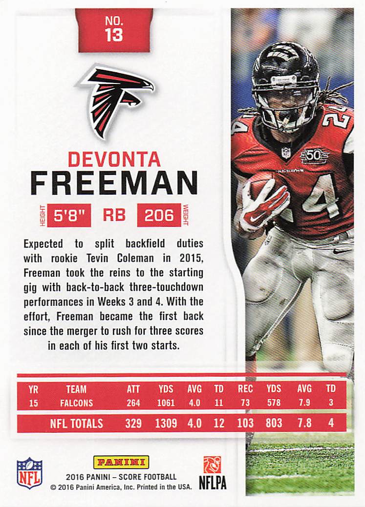 2016 Score Football Scorecard Devonta Freeman #13