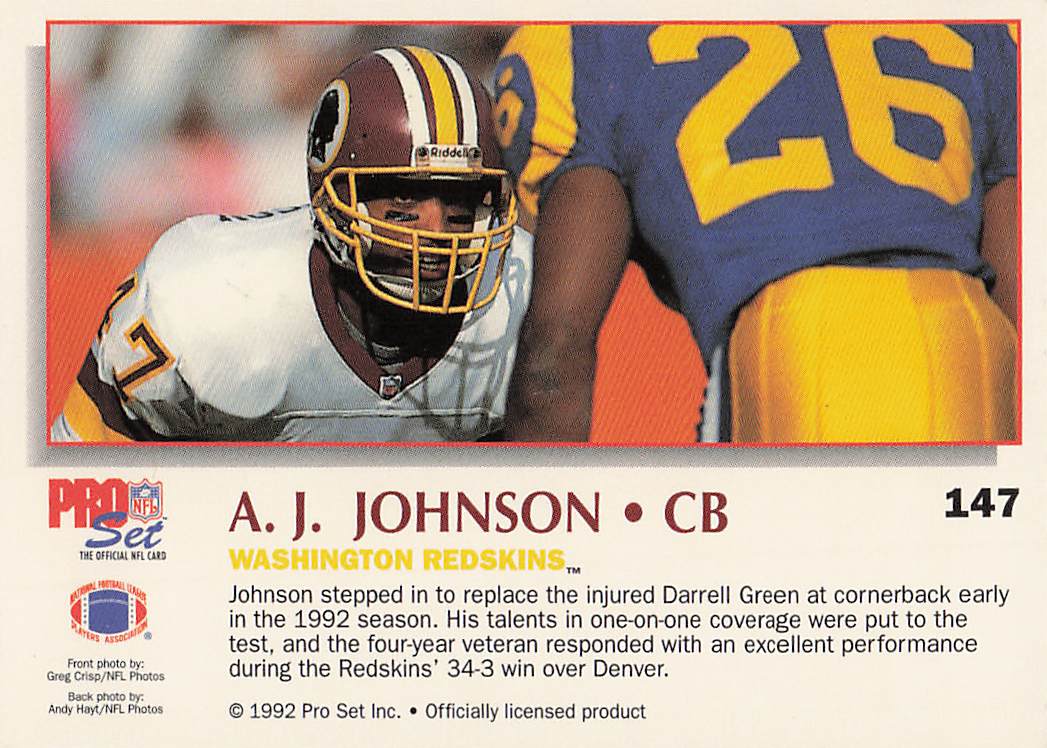 1992 Pro Set Power Football A.J. Johnson #147