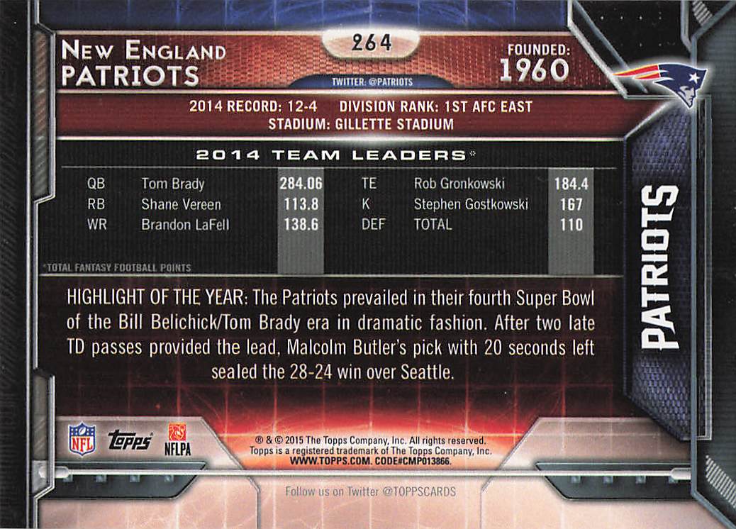 2015 Topps Football New England Patriots #264