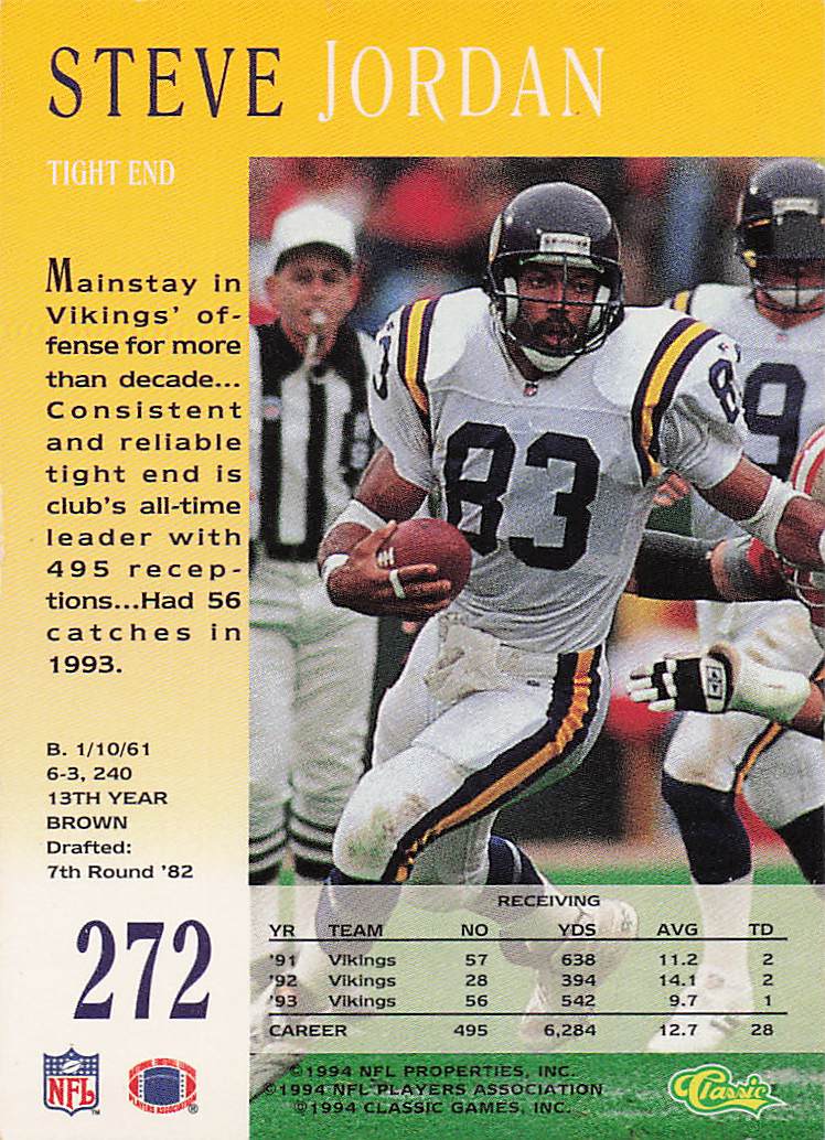 1994 Pro Line Live Football Steve Jordan #272