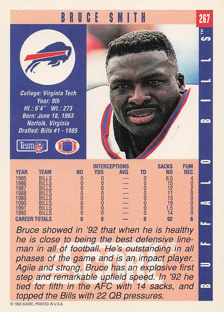 1993 Score Football Bruce Smith #267