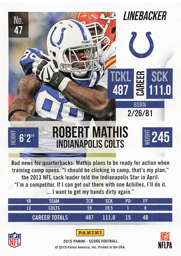 2015 Score Football Robert Mathis #47