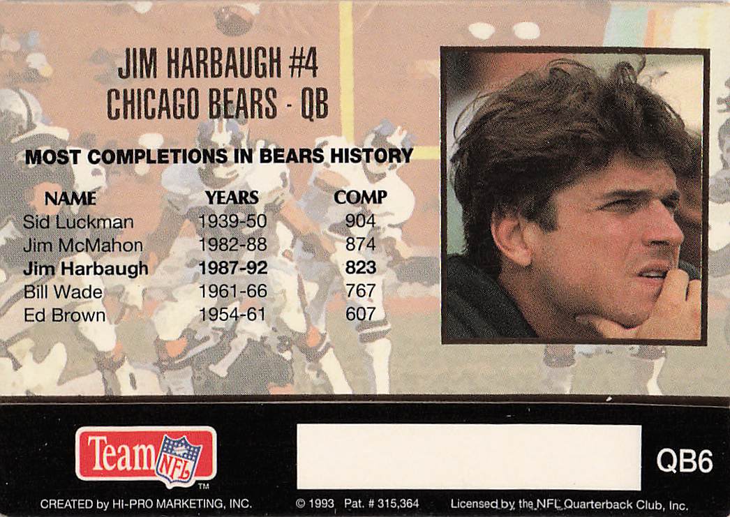 1993 Action Packed Football Quarterback Club Jim Harbaugh #QB6